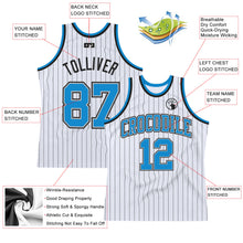 Load image into Gallery viewer, Custom White Black Pinstripe Blue-Gray Authentic Basketball Jersey