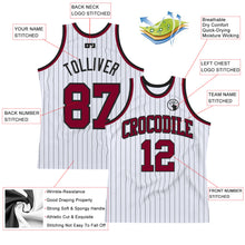 Load image into Gallery viewer, Custom White Black Pinstripe Maroon Authentic Basketball Jersey