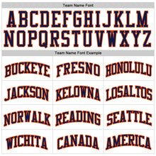 Load image into Gallery viewer, Custom White Navy Pinstripe Navy-Orange Authentic Basketball Jersey