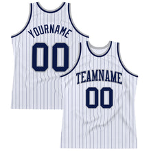 Загрузить изображение в средство просмотра галереи, Custom White Navy Pinstripe Navy-Gray Authentic Basketball Jersey
