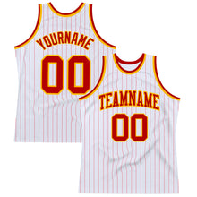 Загрузить изображение в средство просмотра галереи, Custom White Red Pinstripe Red-Gold Authentic Basketball Jersey