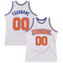 Load image into Gallery viewer, Custom White Orange Pinstripe Orange-Royal Authentic Basketball Jersey