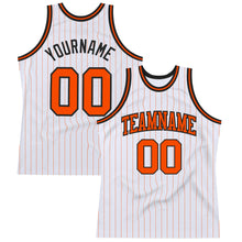 Load image into Gallery viewer, Custom White Orange Pinstripe Orange-Black Authentic Basketball Jersey