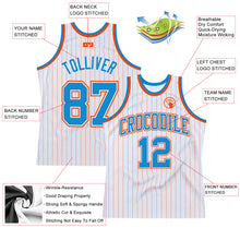 Load image into Gallery viewer, Custom White Orange Pinstripe Blue-Orange Authentic Basketball Jersey