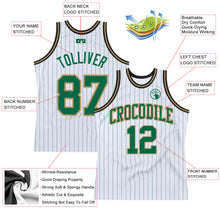 Load image into Gallery viewer, Custom White Kelly Green Pinstripe Kelly Green Old Gold-Black Authentic Basketball Jersey