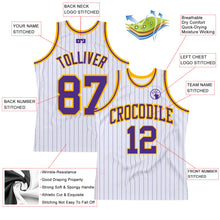 Charger l'image dans la galerie, Custom White Purple Pinstripe Purple-Gold Authentic Basketball Jersey