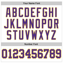 Charger l'image dans la galerie, Custom White Purple Pinstripe Purple-Gold Authentic Basketball Jersey