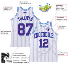 Load image into Gallery viewer, Custom White Purple Pinstripe Purple-Light Blue Authentic Basketball Jersey