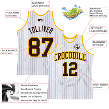Load image into Gallery viewer, Custom White Brown Pinstripe Brown-Gold Authentic Basketball Jersey