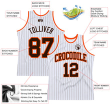 Laden Sie das Bild in den Galerie-Viewer, Custom White Brown Pinstripe Brown-Orange Authentic Basketball Jersey