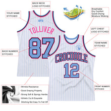 Laden Sie das Bild in den Galerie-Viewer, Custom White Light Blue Pinstripe Light Blue Black-Pink Authentic Basketball Jersey