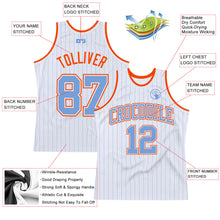 Charger l'image dans la galerie, Custom White Light Blue Pinstripe Light Blue-Orange Authentic Basketball Jersey