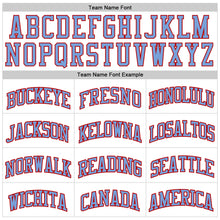 Load image into Gallery viewer, Custom White Light Blue Pinstripe Light Blue-Red Authentic Basketball Jersey