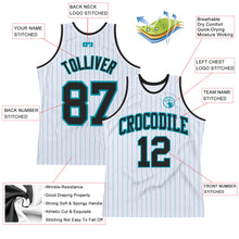 Charger l'image dans la galerie, Custom White Teal Pinstripe Black Authentic Basketball Jersey