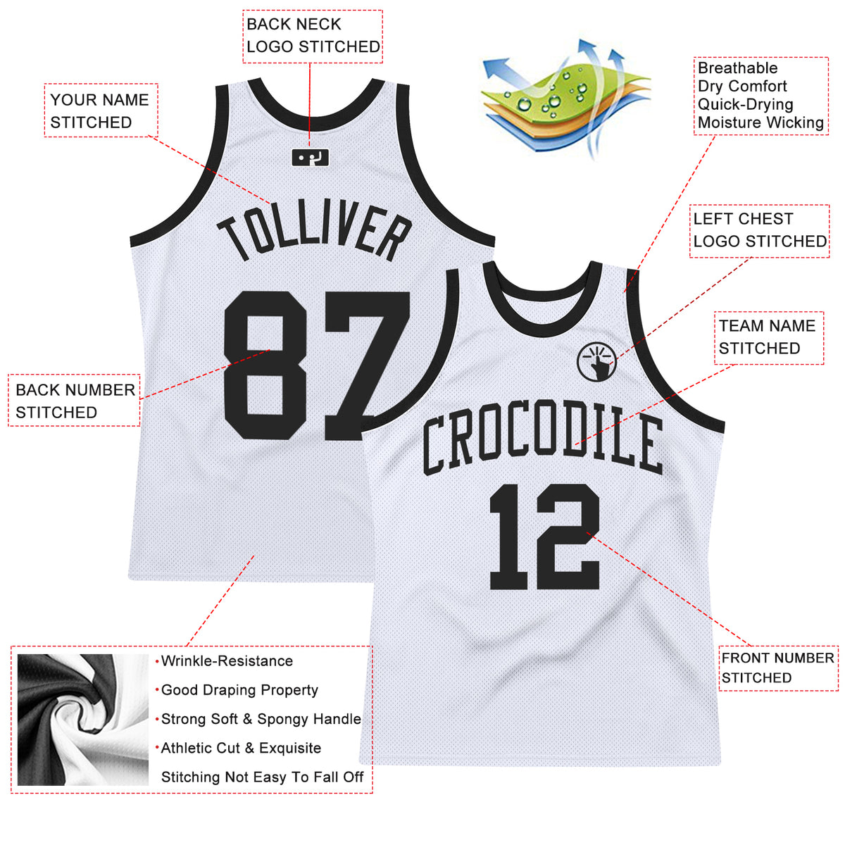 Cheap Custom White Black Authentic Throwback Basketball Jersey