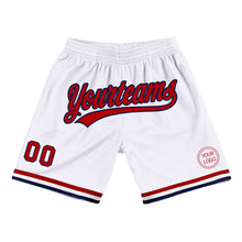 Charger l'image dans la galerie, Custom White Red-Navy Authentic Throwback Basketball Shorts