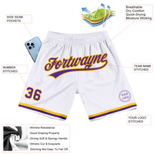 Загрузить изображение в средство просмотра галереи, Custom White Purple-Gold Authentic Throwback Basketball Shorts