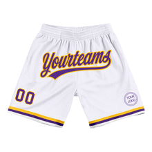 Загрузить изображение в средство просмотра галереи, Custom White Purple-Gold Authentic Throwback Basketball Shorts