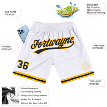 Загрузить изображение в средство просмотра галереи, Custom White Black-Gold Authentic Throwback Basketball Shorts