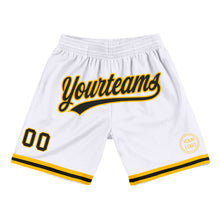 Загрузить изображение в средство просмотра галереи, Custom White Black-Gold Authentic Throwback Basketball Shorts