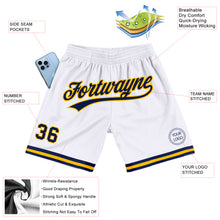 Загрузить изображение в средство просмотра галереи, Custom White Navy-Gold Authentic Throwback Basketball Shorts