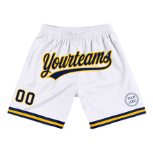 Загрузить изображение в средство просмотра галереи, Custom White Navy-Gold Authentic Throwback Basketball Shorts
