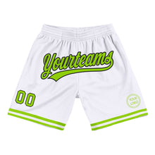 Загрузить изображение в средство просмотра галереи, Custom White Neon Green-Black Authentic Throwback Basketball Shorts