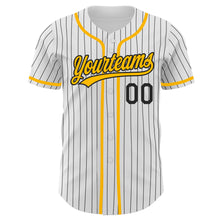 Charger l'image dans la galerie, Custom White Black Pinstripe Gold Authentic Baseball Jersey