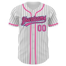 Загрузить изображение в средство просмотра галереи, Custom White Black Pinstripe Pink-Light Blue Authentic Baseball Jersey