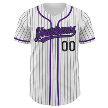 Загрузить изображение в средство просмотра галереи, Custom White Black Pinstripe Purple Authentic Baseball Jersey