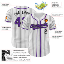 Загрузить изображение в средство просмотра галереи, Custom White Black Pinstripe Purple Authentic Baseball Jersey