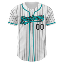 Charger l'image dans la galerie, Custom White Black Pinstripe Teal Authentic Baseball Jersey