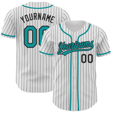 Charger l'image dans la galerie, Custom White Black Pinstripe Teal Authentic Baseball Jersey