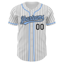 Charger l'image dans la galerie, Custom White Black Pinstripe Light Blue Authentic Baseball Jersey