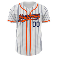 Charger l'image dans la galerie, Custom White Navy Pinstripe Orange Authentic Baseball Jersey