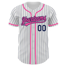 Charger l'image dans la galerie, Custom White Navy Pinstripe Pink Authentic Baseball Jersey