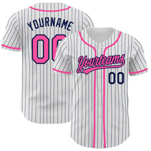 Charger l'image dans la galerie, Custom White Navy Pinstripe Pink Authentic Baseball Jersey