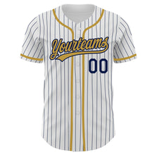 Charger l'image dans la galerie, Custom White Navy Pinstripe Old Gold Authentic Baseball Jersey