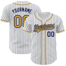 Charger l'image dans la galerie, Custom White Navy Pinstripe Old Gold Authentic Baseball Jersey