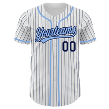 Charger l'image dans la galerie, Custom White Navy Pinstripe Light Blue Authentic Baseball Jersey