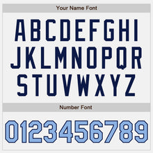 Charger l'image dans la galerie, Custom White Navy Pinstripe Light Blue Authentic Baseball Jersey