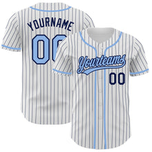 Charger l'image dans la galerie, Custom White Navy Pinstripe Light Blue Authentic Baseball Jersey