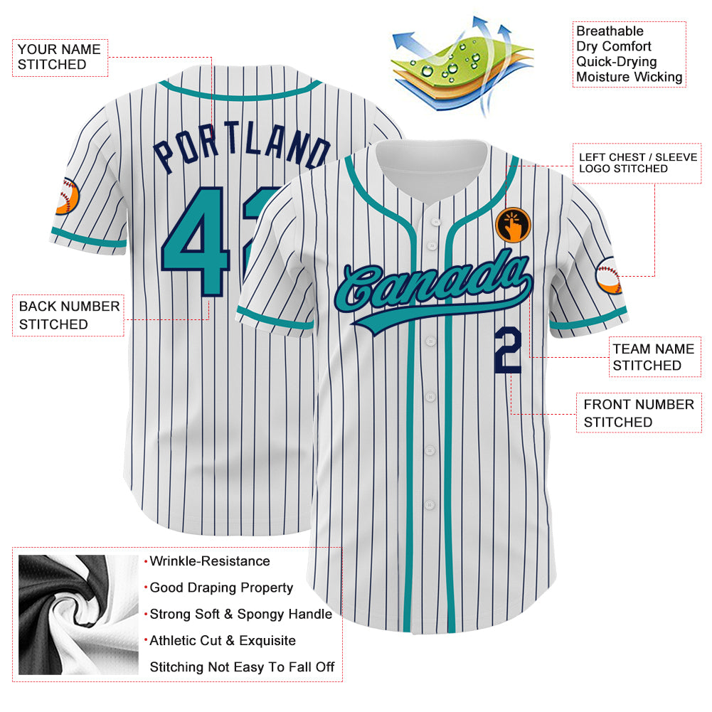 Cheap Custom White Navy Pinstripe Teal Authentic Baseball Jersey Free  Shipping – CustomJerseysPro
