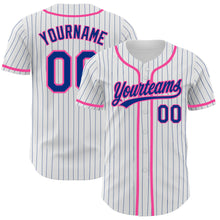 Charger l'image dans la galerie, Custom White Royal Pinstripe Royal-Pink Authentic Baseball Jersey