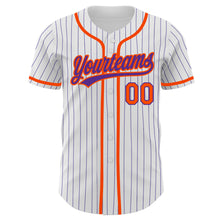Charger l'image dans la galerie, Custom White Purple Pinstripe Orange Authentic Baseball Jersey