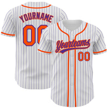 Charger l'image dans la galerie, Custom White Purple Pinstripe Orange Authentic Baseball Jersey
