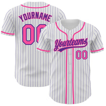 Charger l'image dans la galerie, Custom White Purple Pinstripe Pink Authentic Baseball Jersey