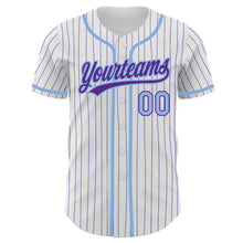 Charger l'image dans la galerie, Custom White Purple Pinstripe Light Blue Authentic Baseball Jersey