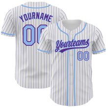 Charger l'image dans la galerie, Custom White Purple Pinstripe Light Blue Authentic Baseball Jersey
