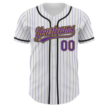 Charger l'image dans la galerie, Custom White Purple Pinstripe Purple Old Gold-Black Authentic Baseball Jersey
